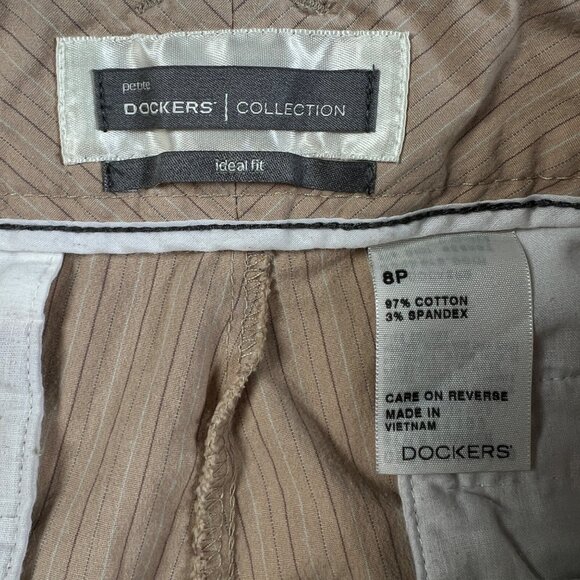 Dockers Shorts Women's Cuffed Striped Bermudas Ideal Fit Tan Brown White 8P - Picture 2 of 13